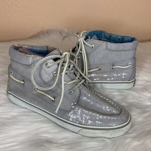 Sperry Gray Sequin Booties Sneakers Size 6